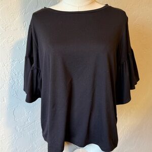 Christian Siriano Black Ruffle Sleeve Blouse